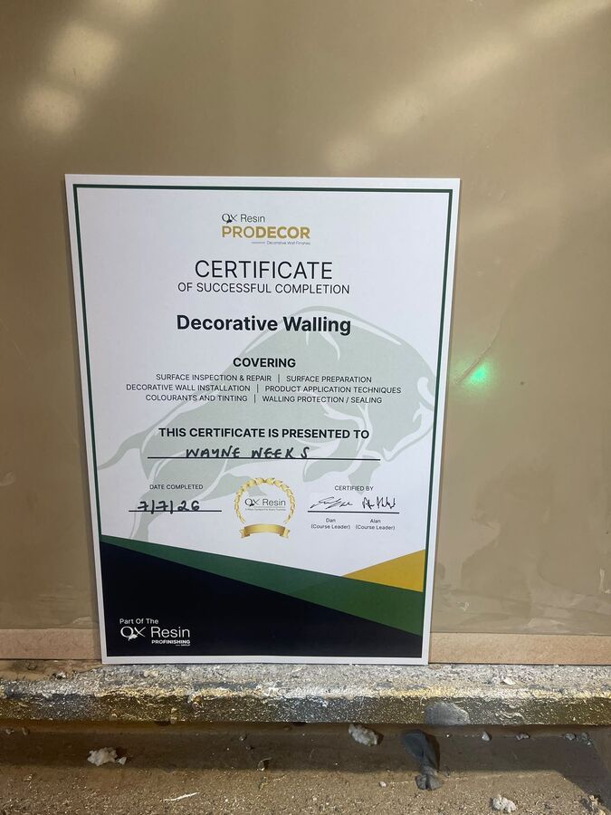 Certificate: Decorative Walling, awarded to Wayne Weeks